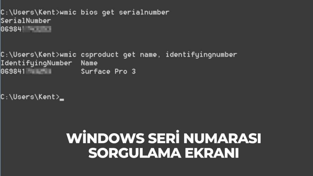 Windows bilgisayar seri numarası sorgulama ekranı